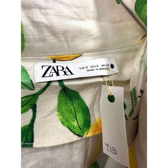 ZARA linen cotton blend lemon print short sleeve button up shirt - Picture 7 of 7